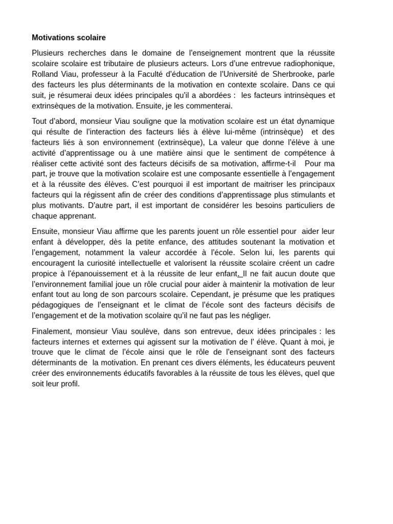 Facteurs de motivation scolaire expliqués | PDF | Motivation | Motivant