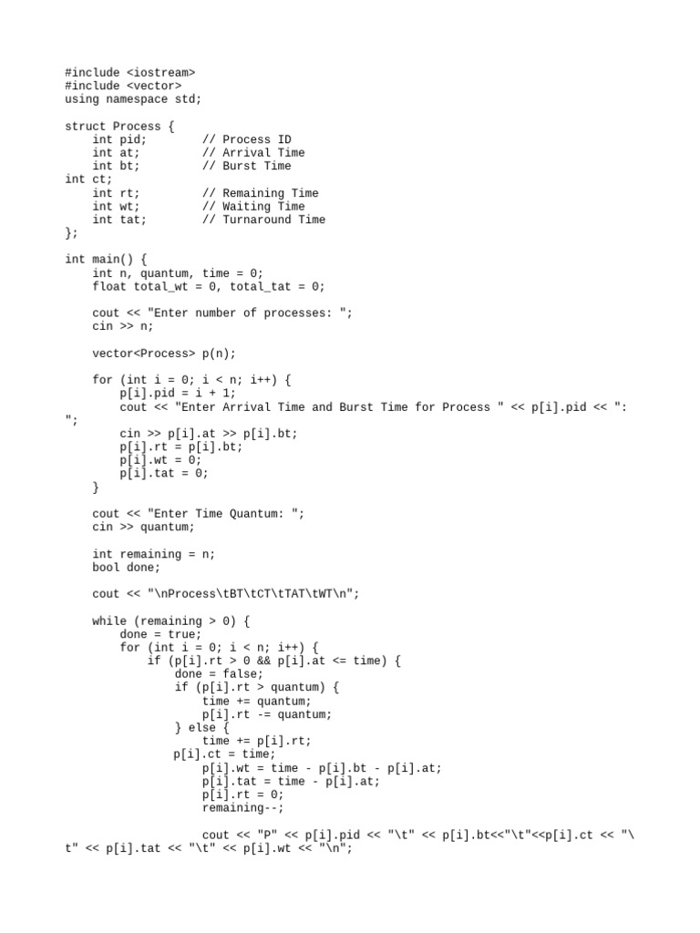 Round Robin Scheduling in C++ | PDF