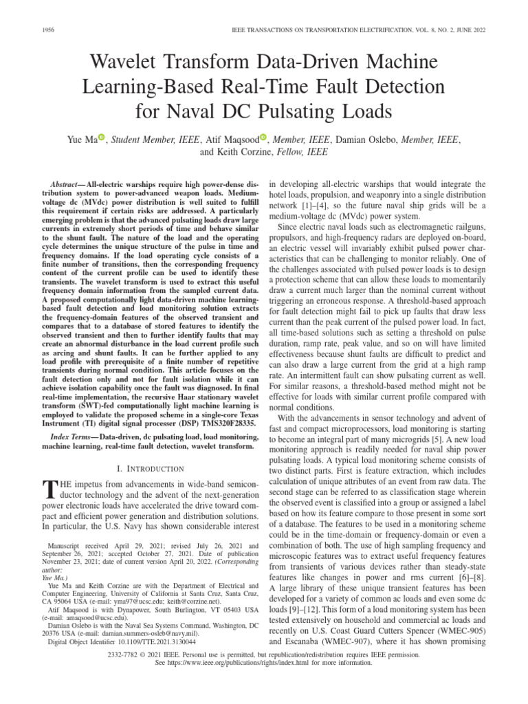 Real-Time Fault Detection in Naval Loads | PDF | Wavelet | Statistical ...