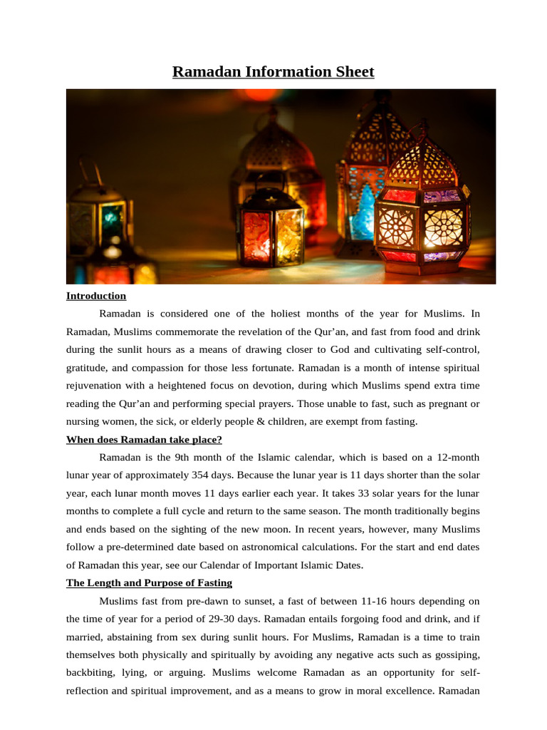 Ramadan Information Sheet | PDF | Ramadan | Mosque