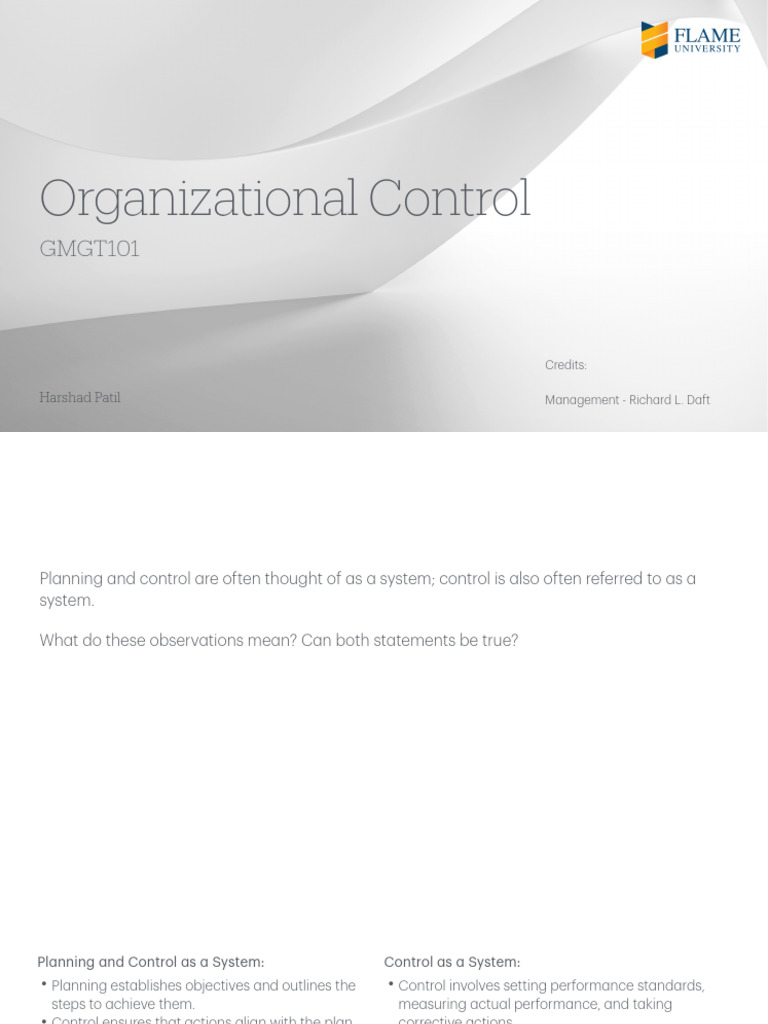 Principles of Management - Organizational Control | PDF