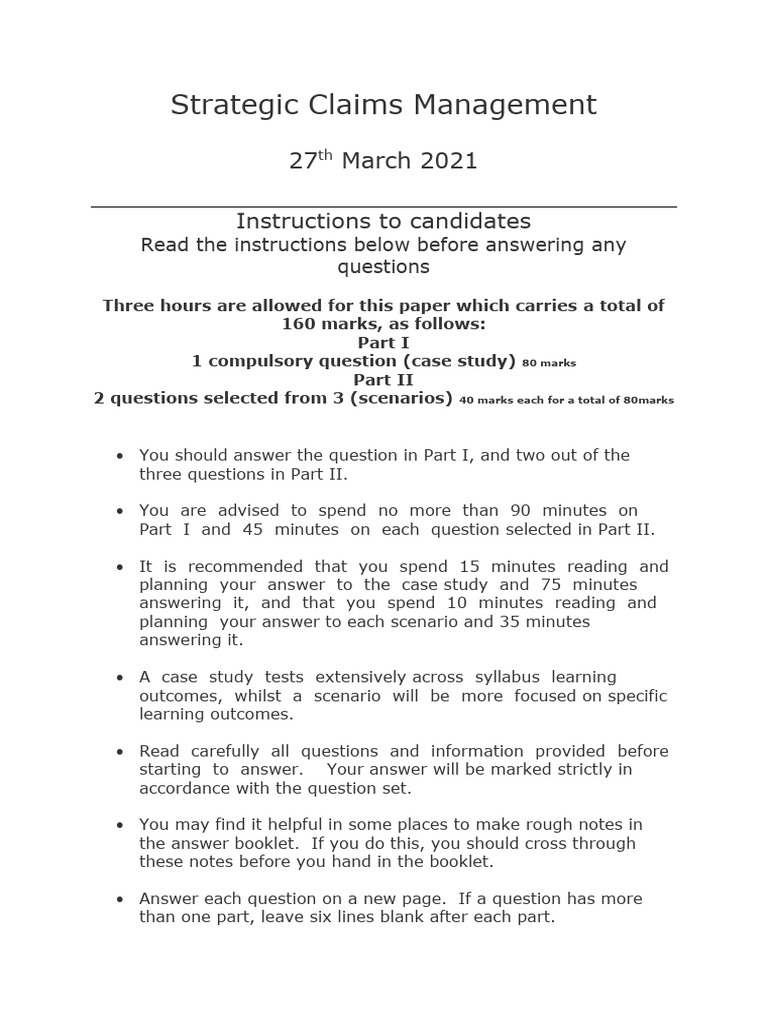 GIC Exam Paper Strategic Claims Management 20212206 | PDF | Insurance ...