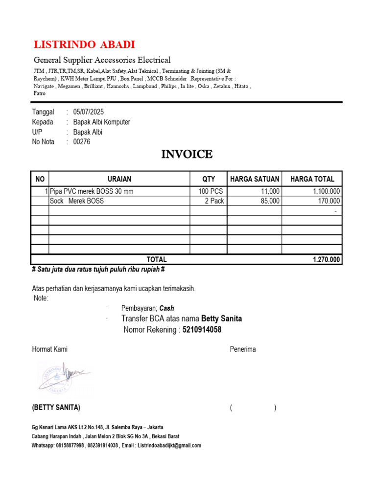 Invoice Pipa PVC dan Sock BOSS 2025 | PDF