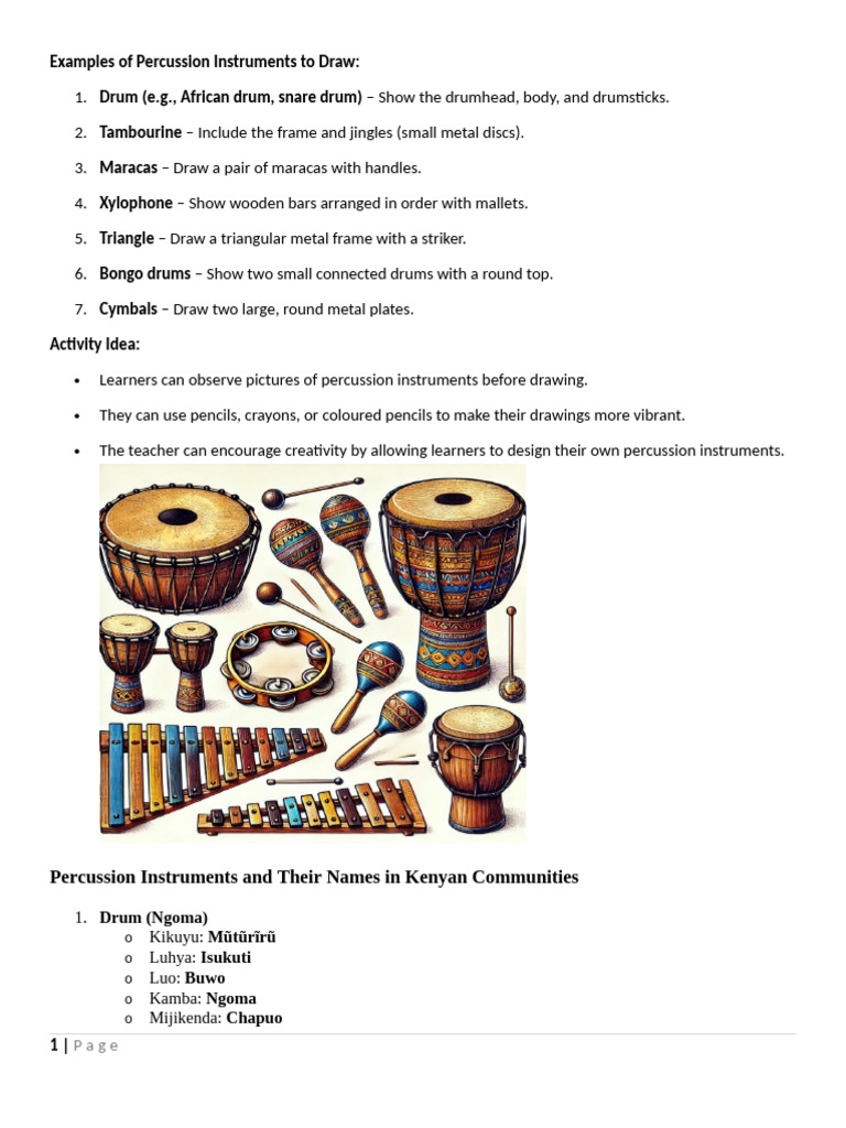 Kenyan Percussion Instruments Overview | PDF | Drawing | Drum