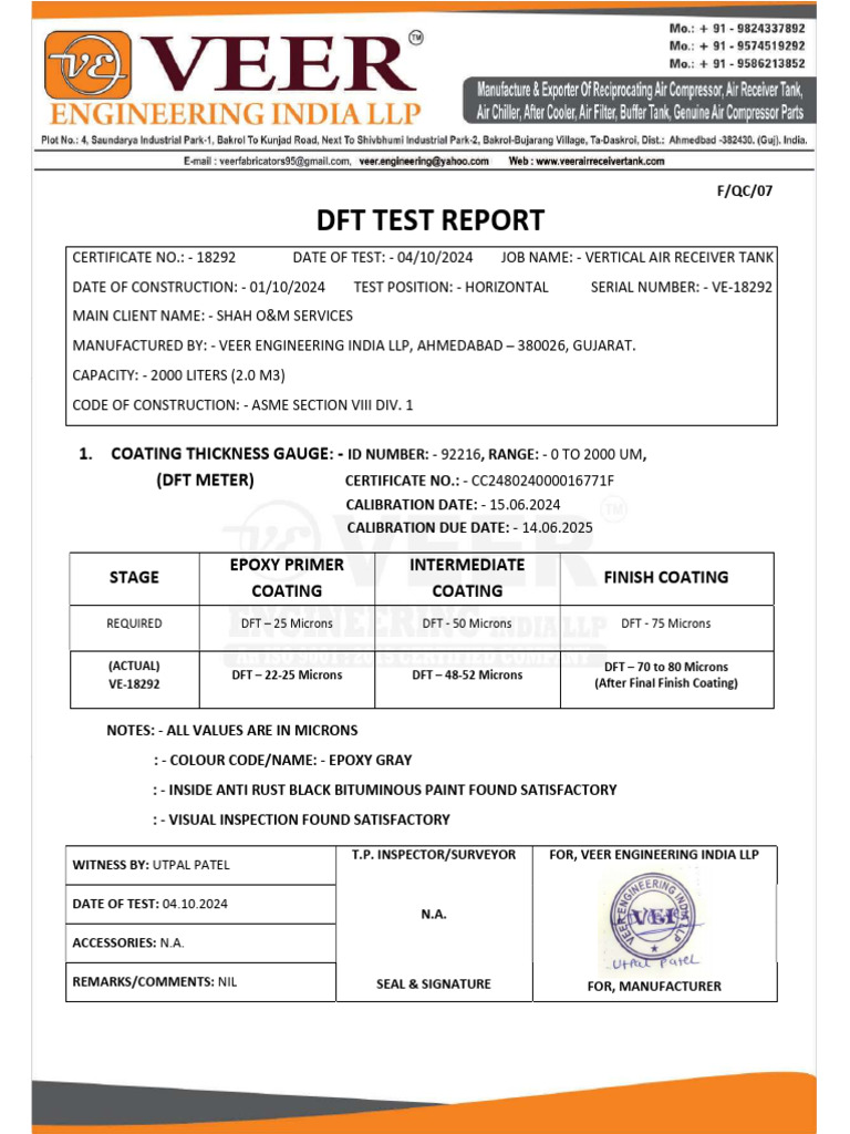 DFT Test Report for Vertical Tanks | PDF