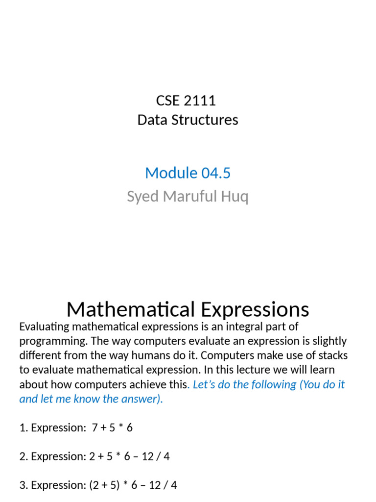 CSE 2111: Evaluating Expressions | PDF | Mathematics | Mathematical ...