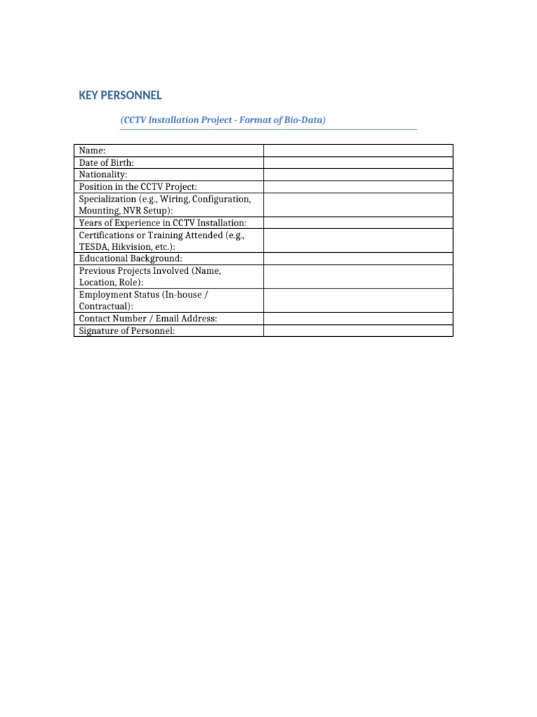 CCTV Project Personnel Bio-Data | PDF