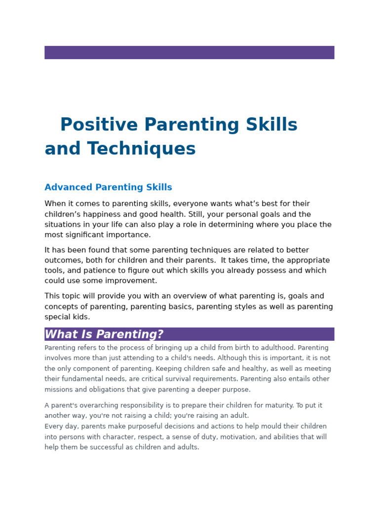 Positive Parenting Skills and Techniques | PDF | Attachment Theory ...