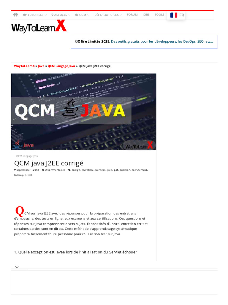 QCM Java J2EE Corrigé pour Entretiens | PDF | Java (Langage de ...