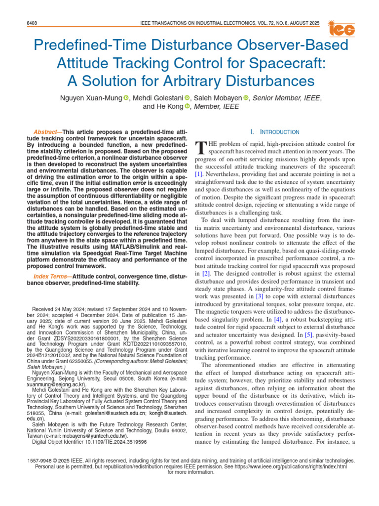 Predefined-Time Control for Spacecraft Attitude | PDF | Kinematics ...