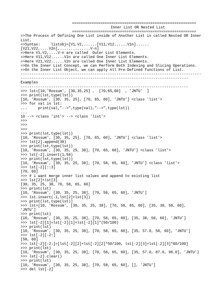 Inserting Values in Nested Lists | PDF | Computer Programming | Linear ...