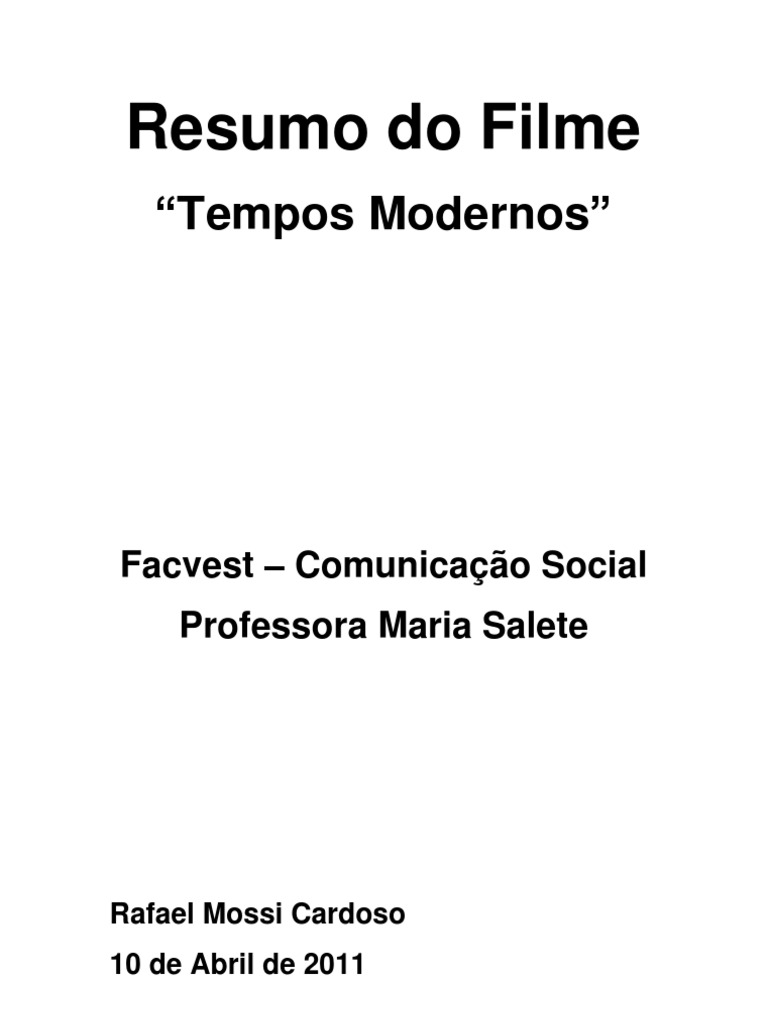 Resumo Do Filme - Tempos Modernos | PDF | Charlie Chaplin | Polícia