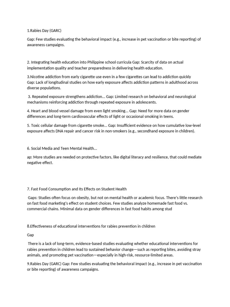 Research Gaps in Health Education and Behavior | PDF