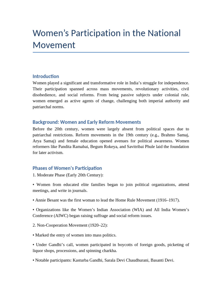 Women's Role in India's Freedom Struggle | PDF | Indian Nationalism ...