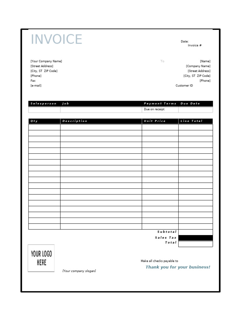 Logo Invoice Template Example | PDF