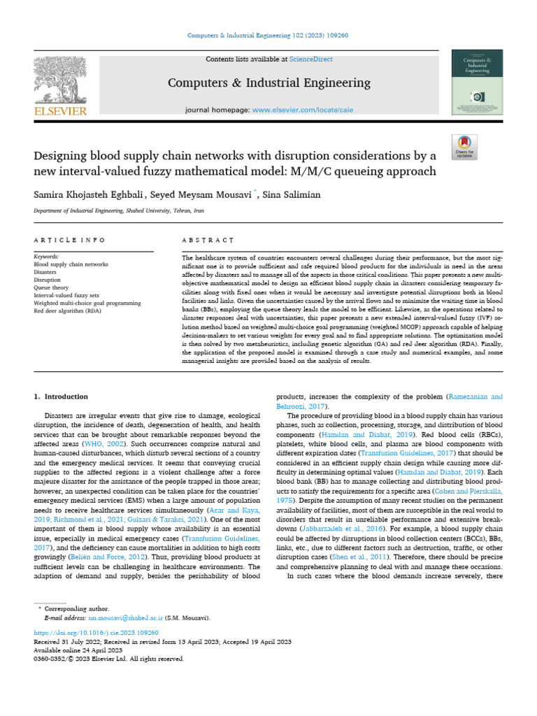 Blood Supply Chain Design in Disasters | PDF | Supply Chain ...