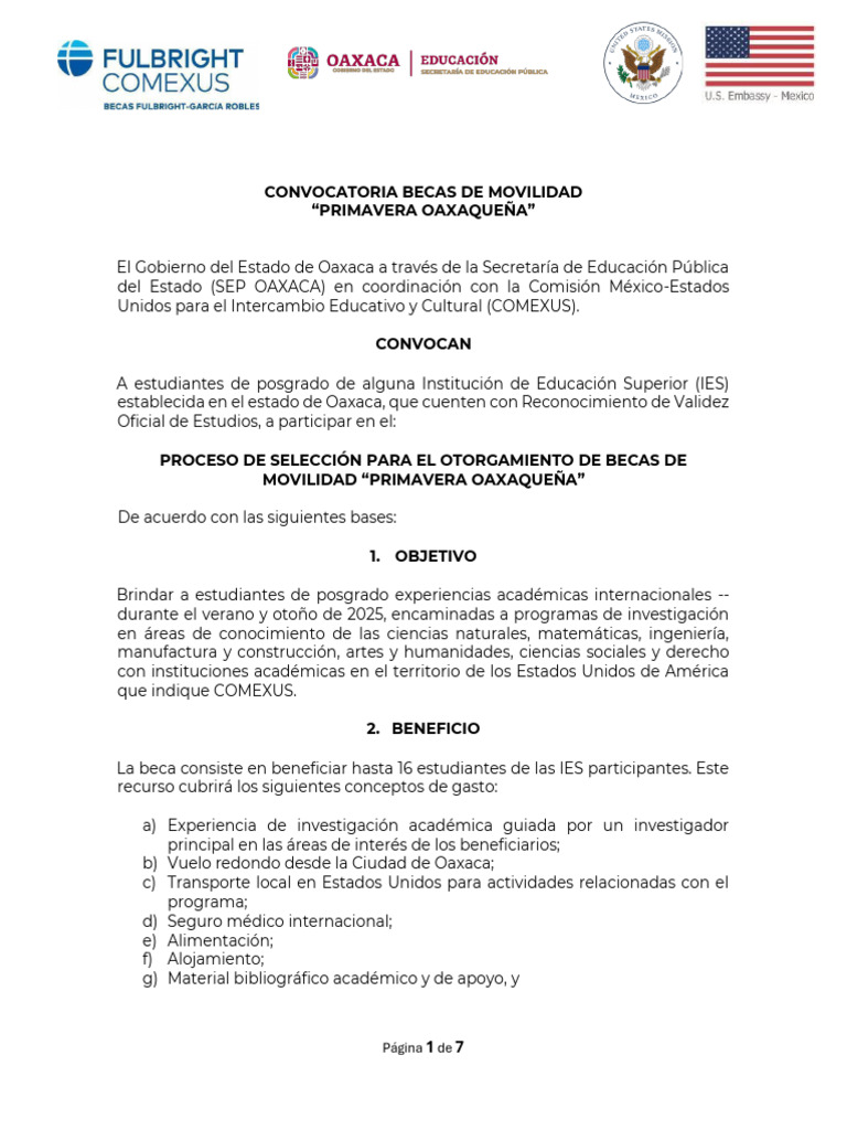 Convocatoria Becas Movilidad Oaxaca 2025 | PDF | Beca