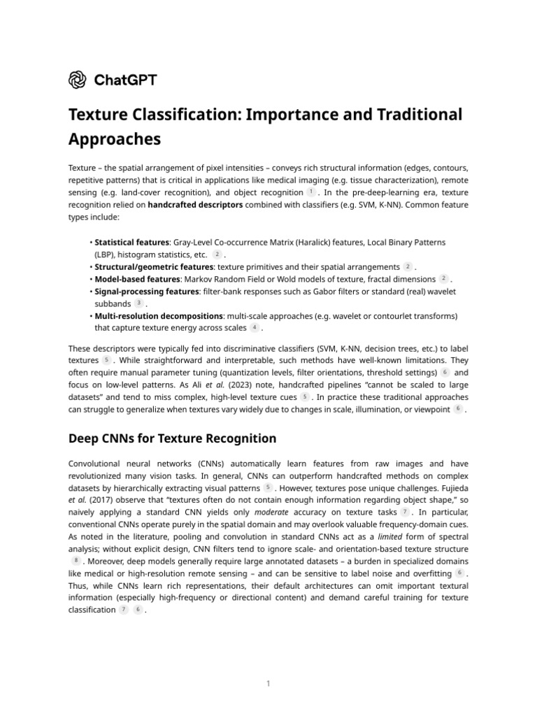 Traditional vs. CNN Texture Classification | PDF | Wavelet | Algorithms