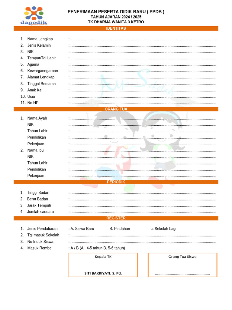 Formulir Ppdb Tk Pdf