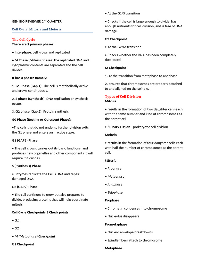 Cell Cycle and Division Overview | PDF | Meiosis | Mitosis