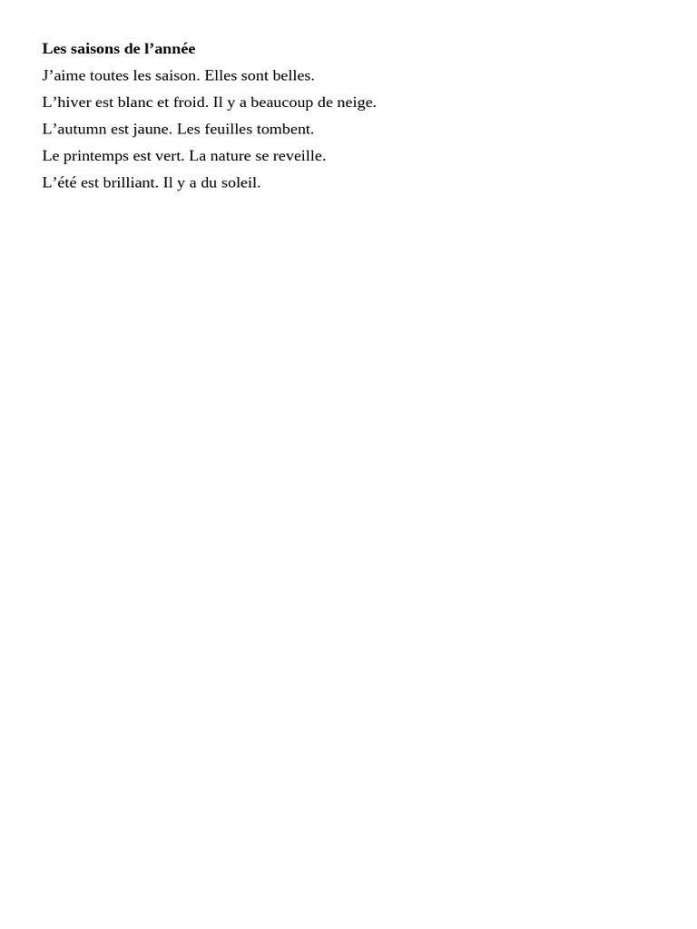 Les saisons de l'année en détail | PDF
