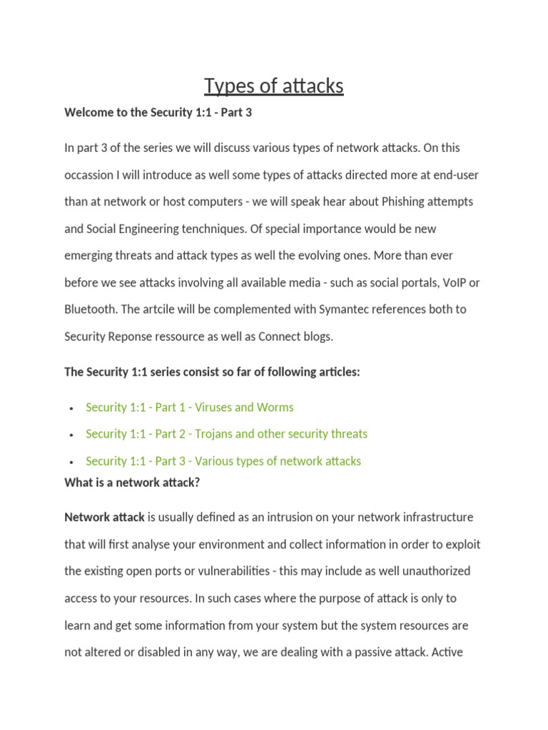 Types of Network Attacks Explained | PDF | Denial Of Service Attack ...