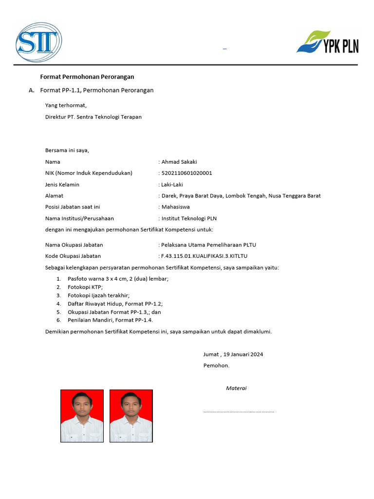 Format Pendaftaran PP 1.1 - PP 1.4 | PDF
