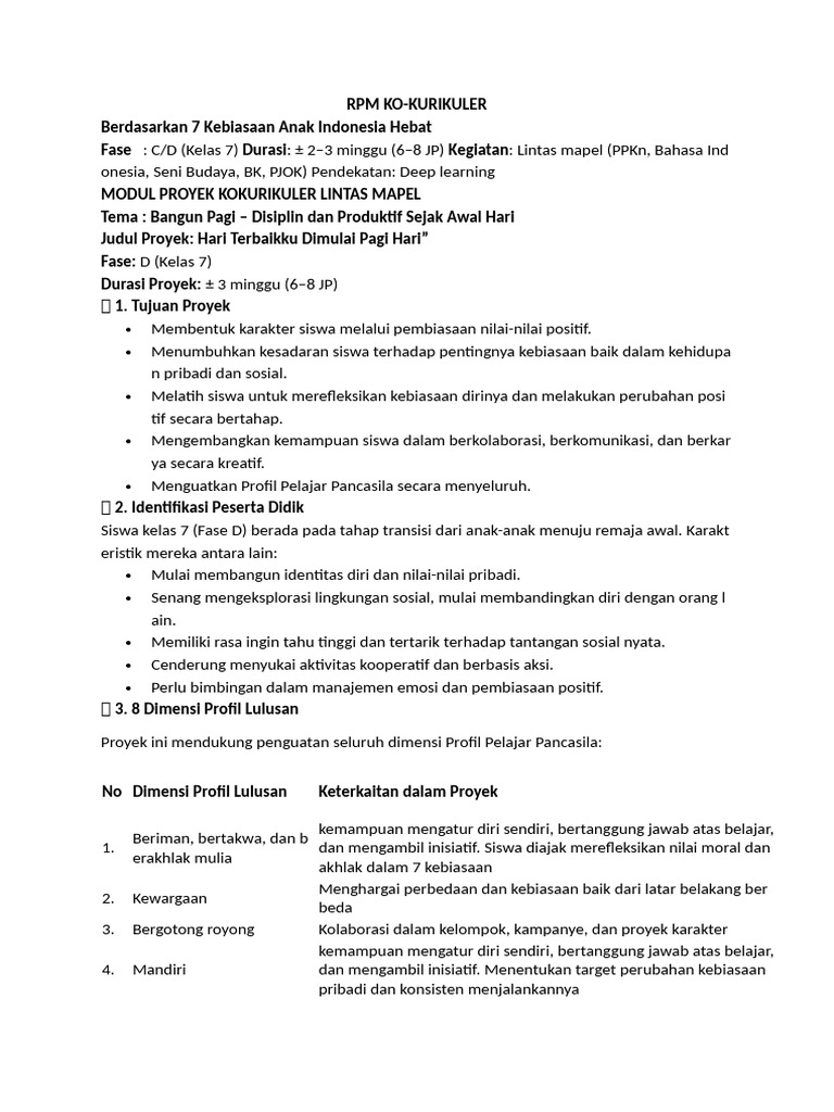 RPM Ko-Kurikuler: Proyek Kelas 7 | PDF