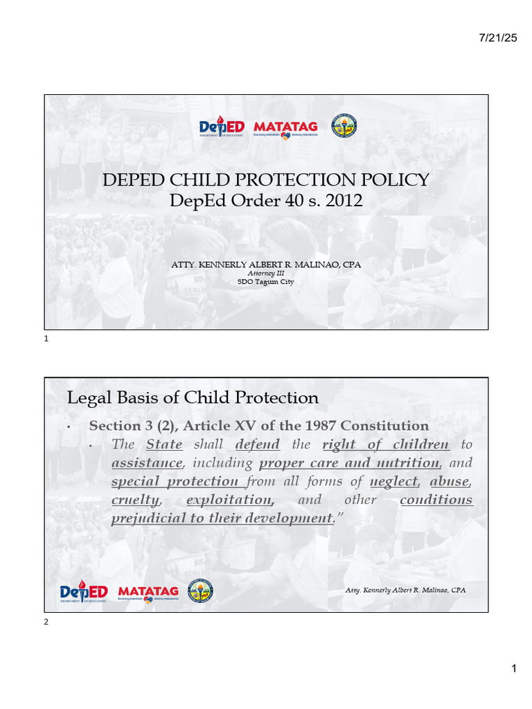 DepEd Child Protection Policy Overview | PDF | Child Protection | Bullying