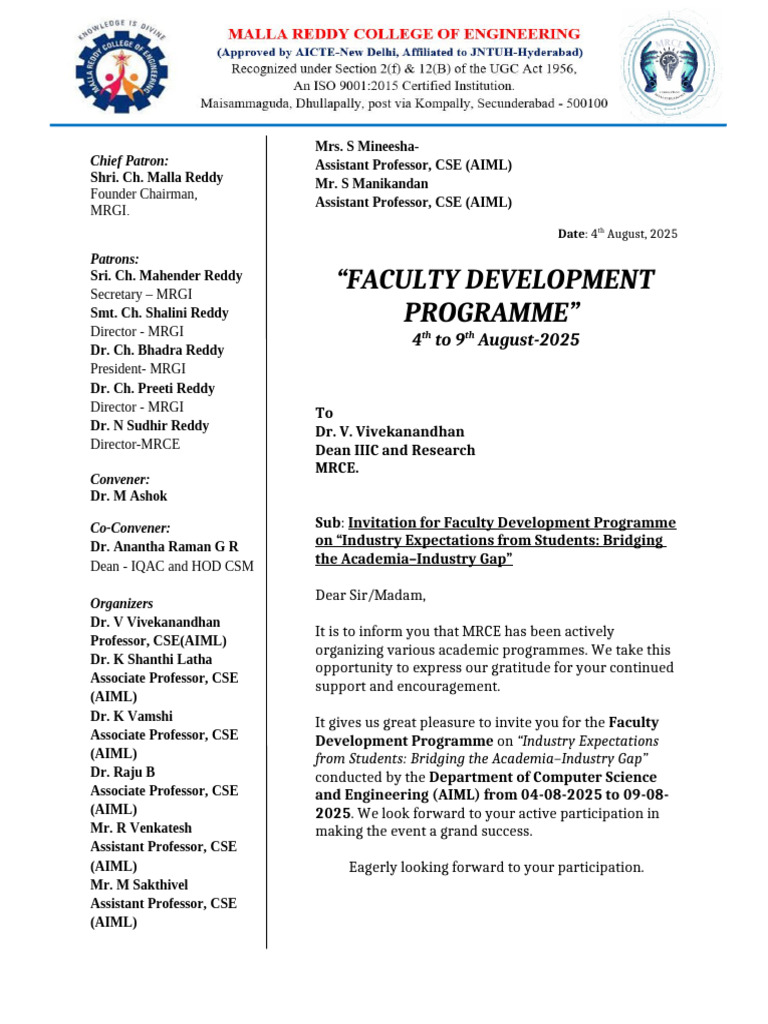 Faculty Development Program Invitation | PDF