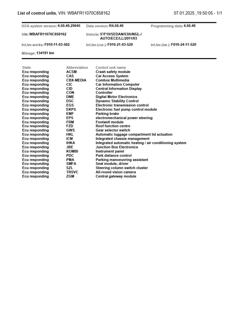 BMW 530i ISTA System Overview | PDF