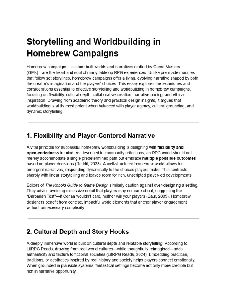 Homebrew Campaign Storytelling Techniques | PDF | Narrative | Storytelling