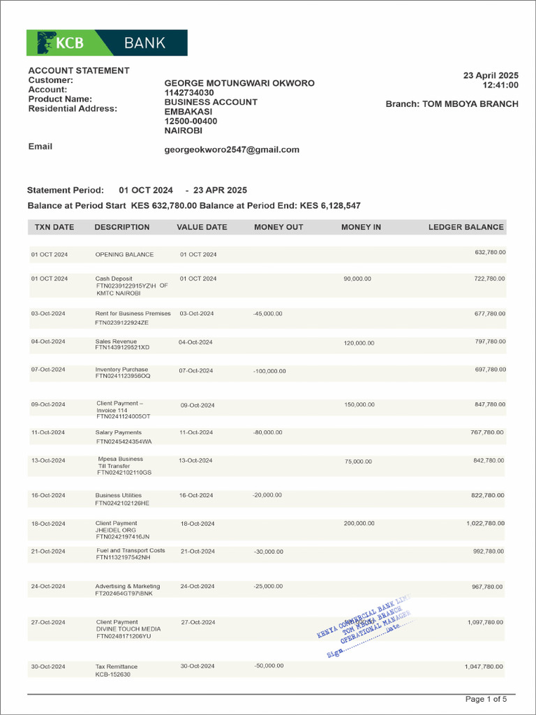 KCB Bank Statement | PDF