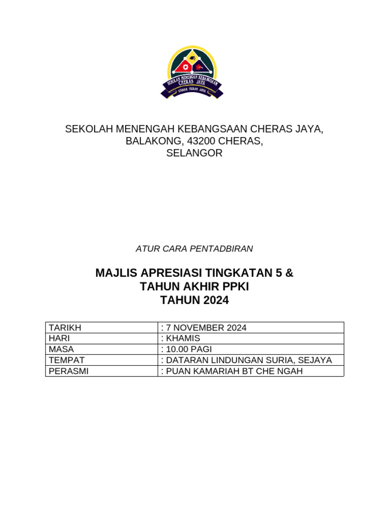 Protokol - Aturcara Majlis Apresiasi Tingkatan 5 Dan Tahun Akhir Ppki ...