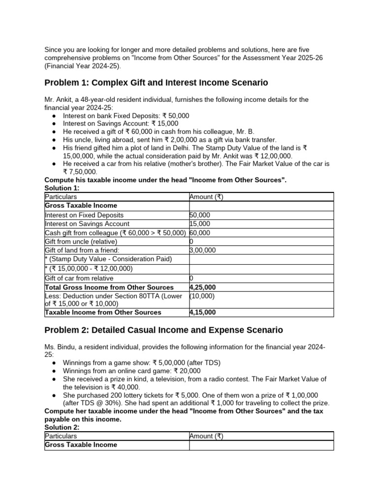 Income from Other Sources: AY 2025-26 Problems | PDF | Tax Deduction ...
