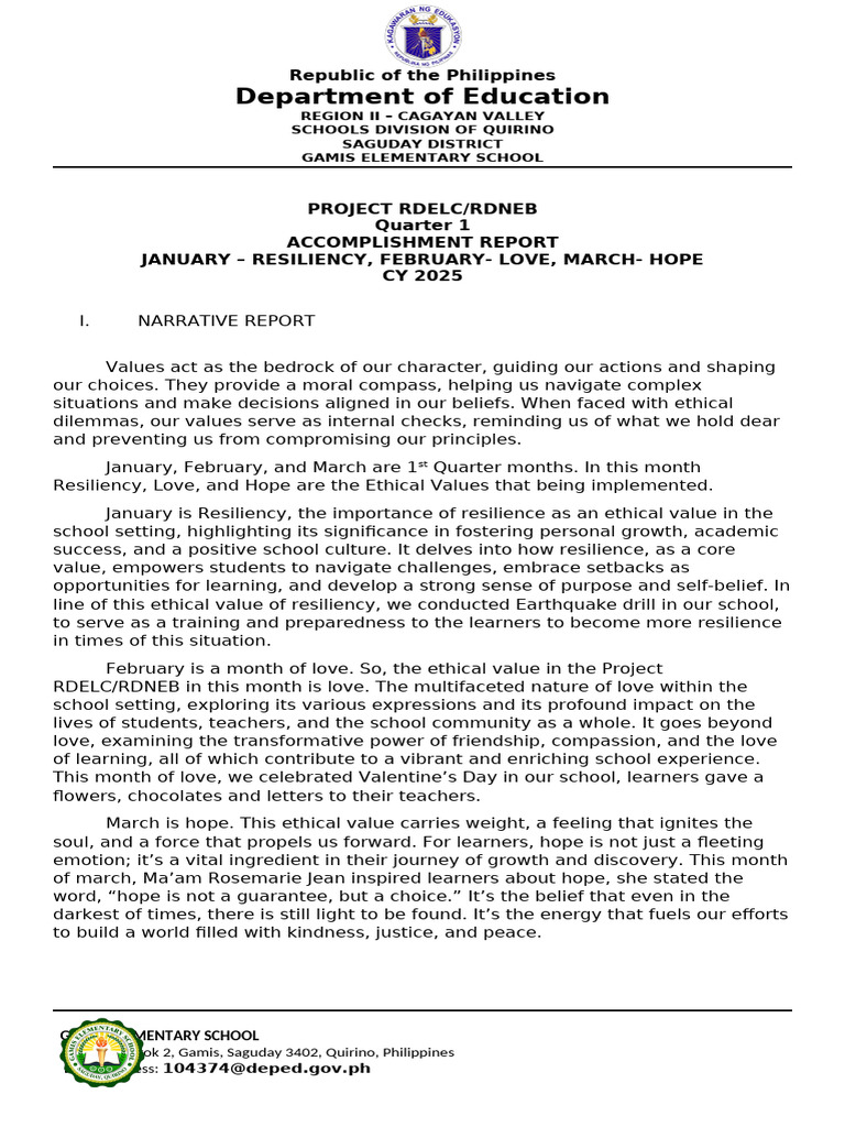 1st Quarter Ar in Project Rdneb-Gamis Es | PDF | Love | Psychological ...