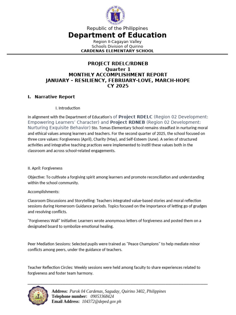 RDELC Quarterly Accomplishment Report | PDF | Goal Setting | Forgiveness