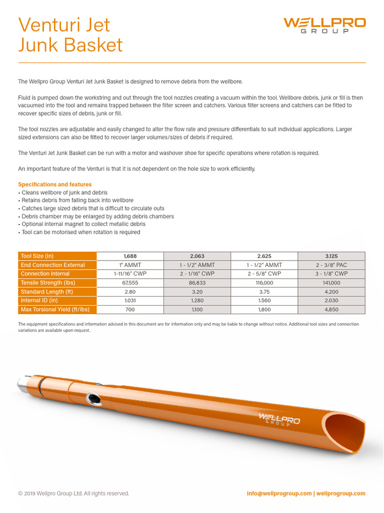 Wellpro Group Venturi Jet Junk Basket | PDF | Nozzle | Fluid Dynamics