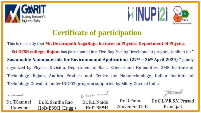 GMRIT Modified-Physics FDP Certificate | PDF