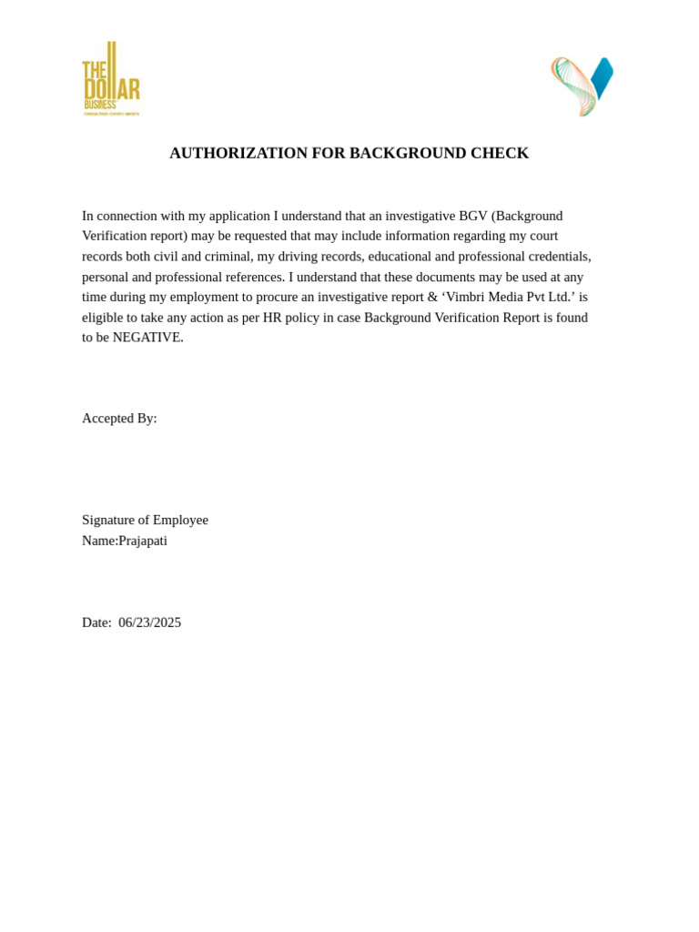 Background Check Authorization Form | PDF