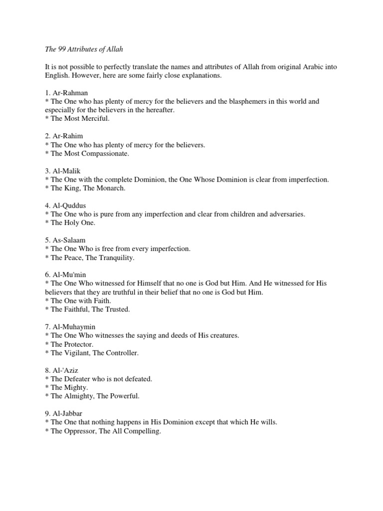 99 Attributes of Allah Explained | PDF | God In Islam | Allah