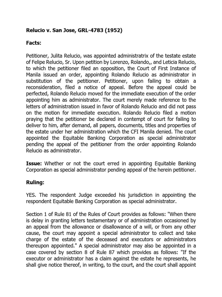 Relucio v. San Jose, GRL-4783 (1952) | PDF | Judiciaries | Public Law