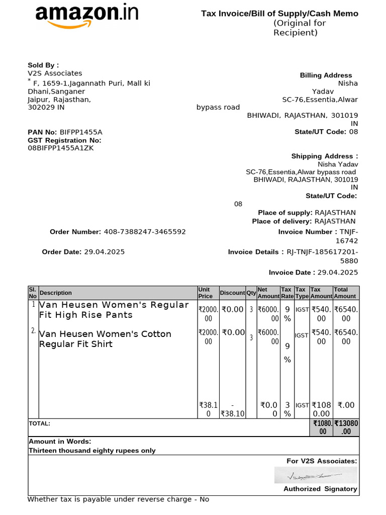 Invoice for Van Heusen Apparel Purchase | PDF | Invoice | Taxes