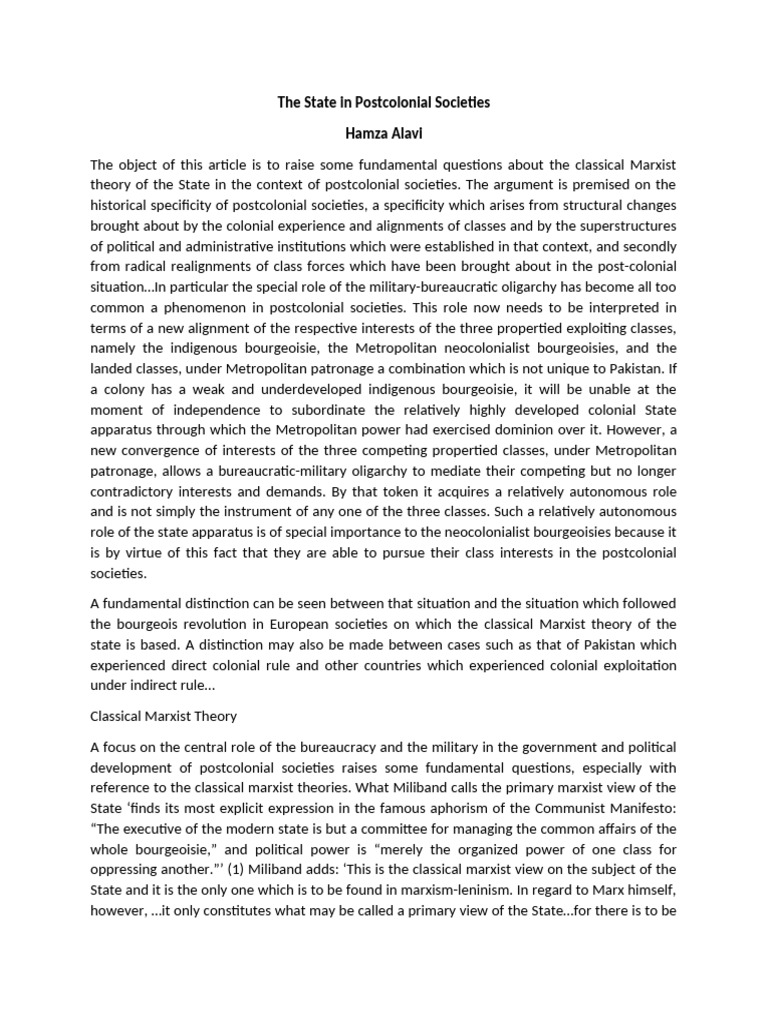 The State in Postcolonial Societies | PDF | State (Polity) | Marxism