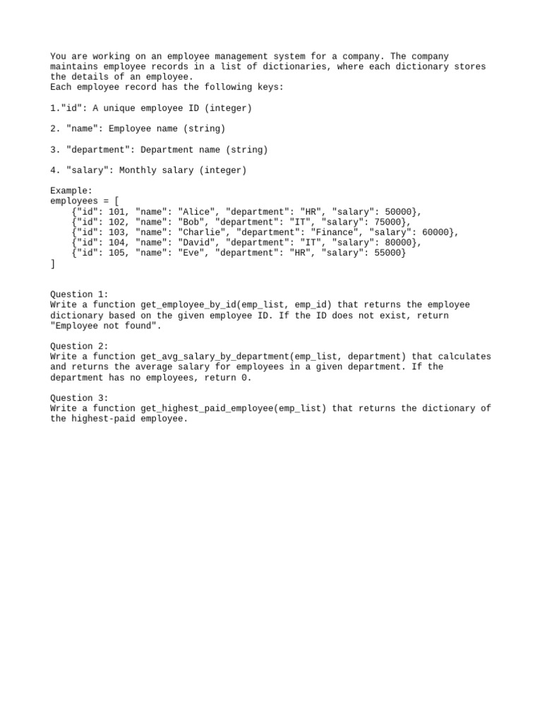 Employee Management System Functions | PDF