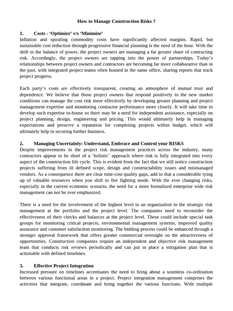 Managing Construction Risks Effectively | PDF | Risk | Economies