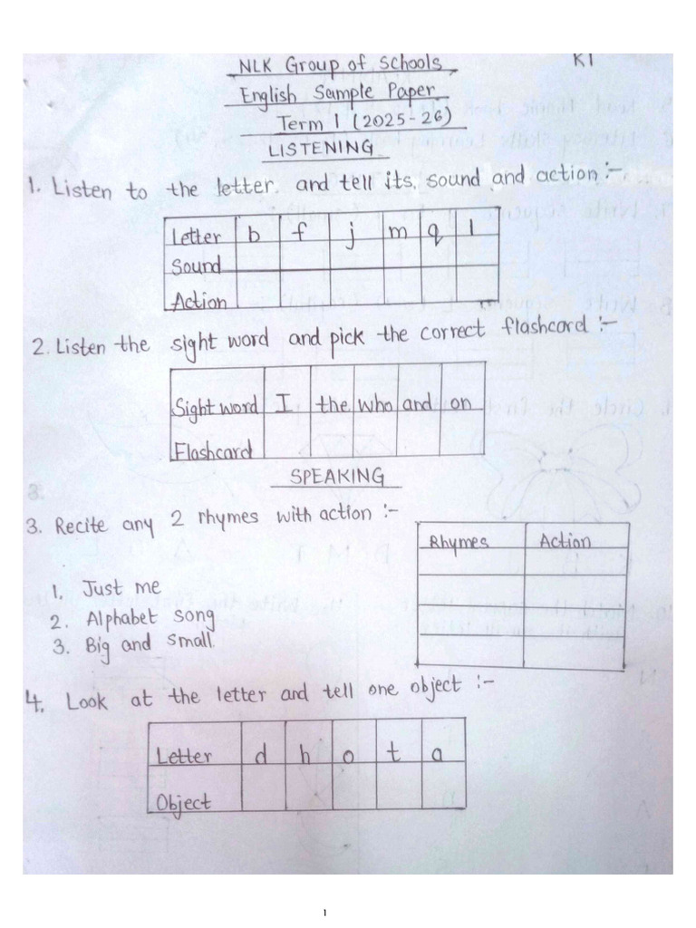 K1 Term 1 Sample Paper | PDF