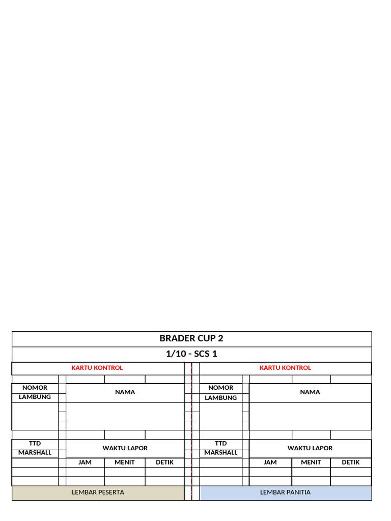 Kartu Kontrol Brader Cup 2 | PDF