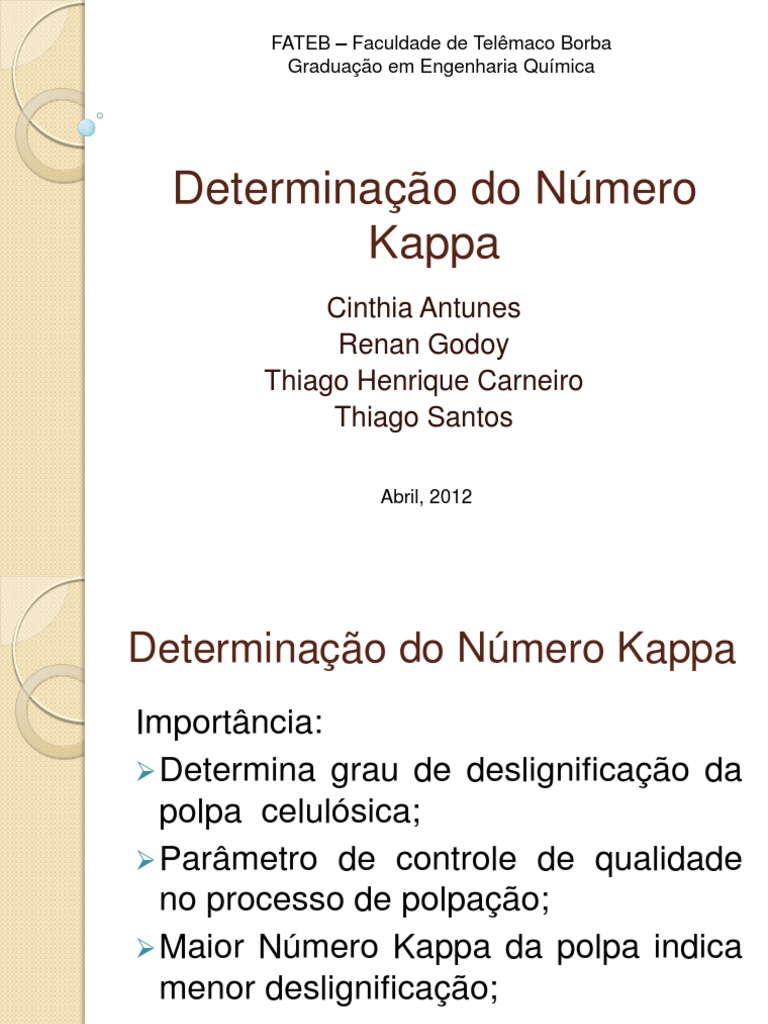 Determinação Do Número Kappa | PDF | Potássio | Dieta e nutrição