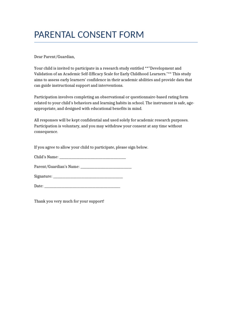 Parental Consent Form ECE SelfEfficacy | PDF